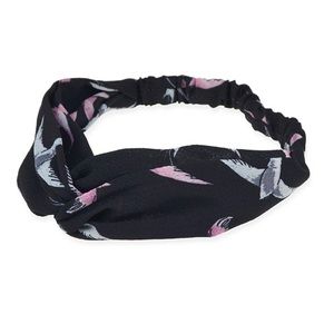 Black Boho Twist Headband w/ Gray & Pink Birds